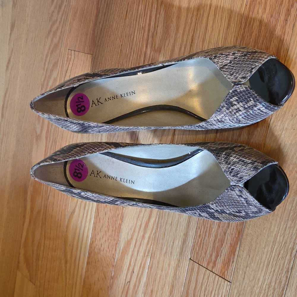 Anne Klein Snakeskin Peep Toe Heels - Brown